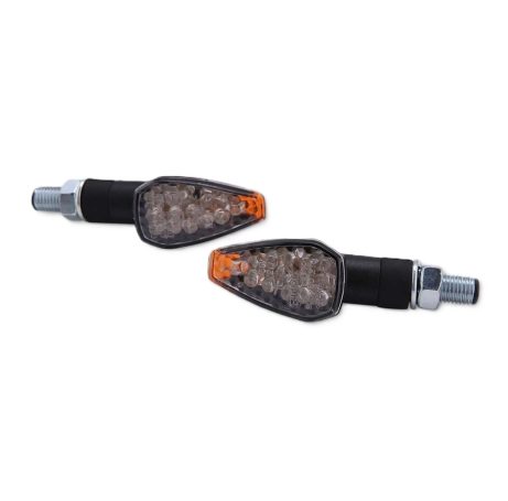 Schwarzer SHIN YO LED-Blinker PEAK mit getöntem Glas und spitzer Gehäuseform.