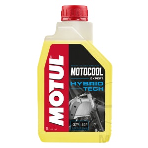 MOTUL mit Motocool Hybrid Tech Kühlmittel für Motorrad Motoren.